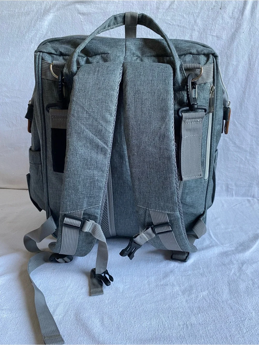Derjunstar Gray Quilted Baby Backpack Diaper Bag with Accessories Portable